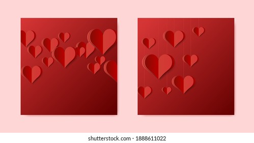 Conjunto de formas de papel de alta calidad del corazón sobre fondo degradado . Afiche de amor para tu diseño . Elementos vectores aislados
