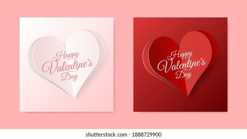 Set of High Quality Paper Shape of Heart on Gradient Background . Poster of Love for your Design . Isolated Vector Elements