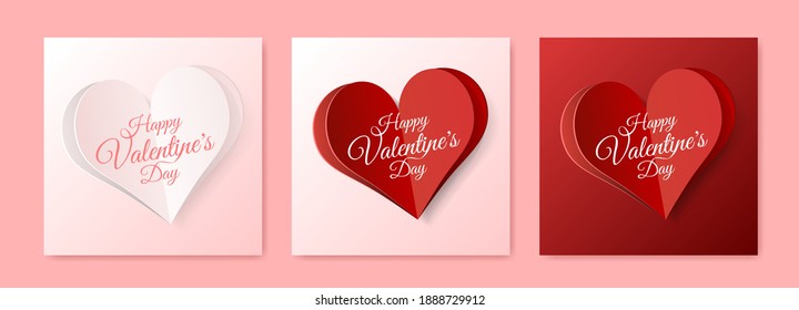 Set of High Quality Paper Shape of Heart on Gradient Background . Poster of Love for your Design . Isolated Vector Elements