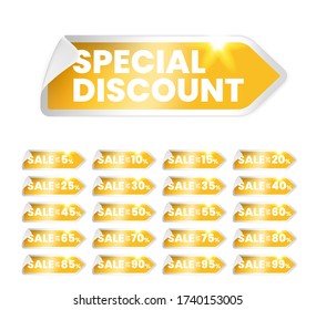 Set of High Quality Realistic Golden Labels on White Background . Isolated Vector Elements
