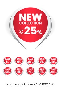 Set of High Quality Realistic Red Labels on White Background . Isolated Vector Elements
