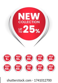 Set of High Quality Realistic Red Labels on White Background . Isolated Vector Elements