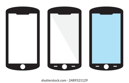 Set high quality realistic trendy different black models smartphone with empty touch screen front view icon. Detailed line mockup smartphone sign, linear model mobile phone, app, ui, ux - vector