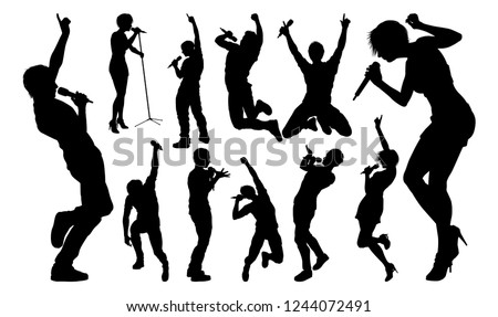 A set of high quality silhouette singer pop, country music, rock stars and hiphop rapper artist vocalists 