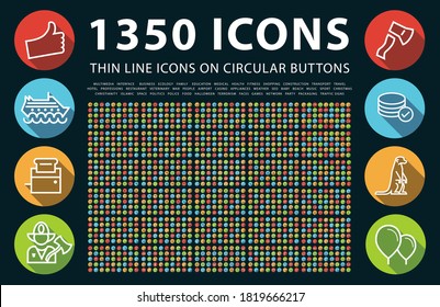 Set of High Quality Universal Icons with Shadows on Colorful Buttons on Black Background . Isolated Vector Elements