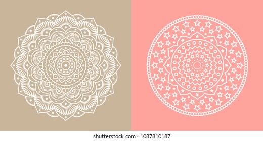 Set of High Quality Vintage Decorative Oriental Mandala on Color Background . Isolated Vector Elements