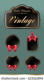 Set of High Quality Vintage Labels on Black Background . Vector Isolated Illustration
