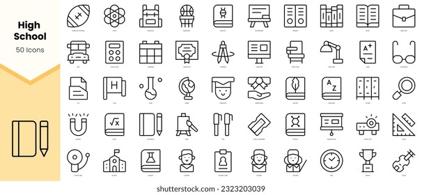 Set of high school Icons. Simple line art style icons pack. Vector illustration