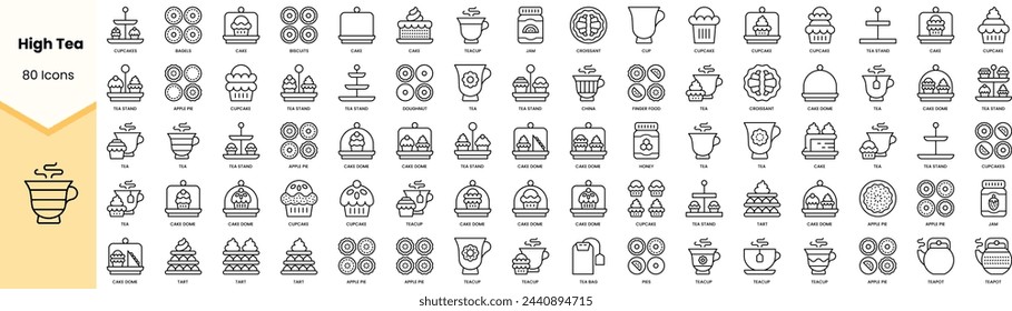 Conjunto de iconos de té de alta. Paquete de iconos de estilo de arte de línea simple. Ilustración de vector