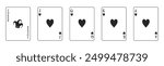 Set of high value hearts playing cards including jack, queen, king, ace and joker in vector outline