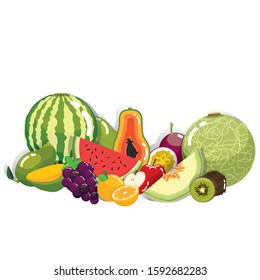 Set of High Vitamin A Fresh Fruit in Cartoon Style