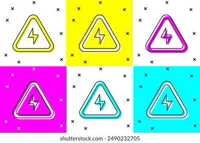 Set High voltage icon isolated on color background. Danger symbol. Arrow in triangle. Warning icon.  Vector