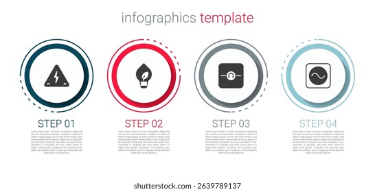 Set High voltage, Light bulb with leaf, Ohmmeter and AC source. Business infographic template. Vector