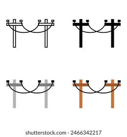 Set high voltage power electric pole transmit electricity icon flat vector design