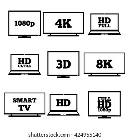 A set of high-definition video signs, vector illustration.