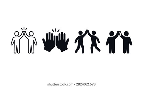 Set of highfive icons representing teamwork cooperation success and friendly greeting gestures