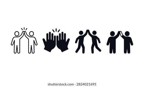 Set of highfive icons representing teamwork success and friendship gesture
