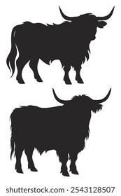 Set of Highland Cow - Black Color Vector Illustrations