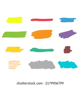 Set of Highlight marker icon, brush element ink symbol, stroke hand made note vector illustration .