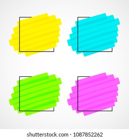 Set of highlighter brush pen hand drawn elements. Yellow realistic highlight scribbled rectangle in elegant black frame hand drawings Vector illustration for text memo design or school style logo