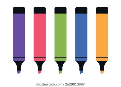 Conjunto de marcadores de marca-texto de cores diferentes. Ilustração vetorial isolada em estilo plano.