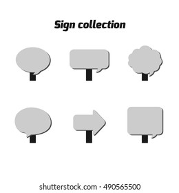 Set of highlighter speech bubbles, marks and pointers.Collection of signpost icons in flat style. Blank templates for navigational text. EPS 10 clean vector illustration.