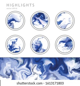 Set of highlights abstract circles with fluid marble texture . Vector  blue, pink,  violet, stickers, covers, icons . Vector badge for shop in social media, story layout