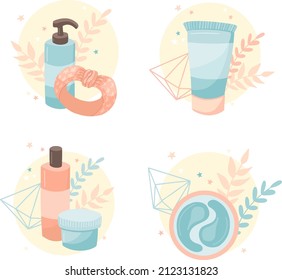 Conjunto de puntos destacados de cosméticos de belleza. Ilustración de vectores para el salón de belleza
