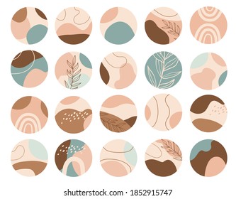 Set of Highlights cover icons. Round texture and floral icons for social media stories in pastel colours. Abstract backgrounds. Vector