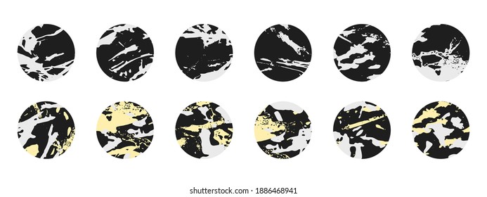 Set of highlights covers for social media stories, flat icons. Vector abstract marble elements, isolated on white background.