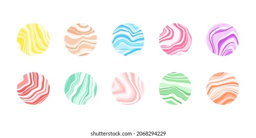 Set of highlights covers for social media stories. Vector abstract marble elements, isolated on white background.