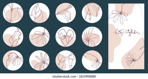 Conjunto de puntos destacados estilo de dibujo a mano libre para el diseño romántico de los colores desnudos de los medios sociales