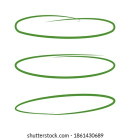 Set of highlights. Green hand drawn elements for selecting text. Sketch oval. Vector