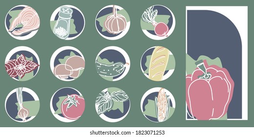 Set of highlights for social media food collection vector