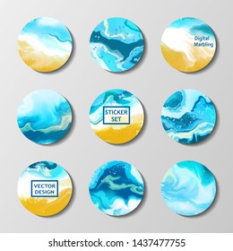 Set of highlights, trendy abstract liquid circles with marble texture. Vector Fluid circle for sticker, cover, icon. Vector badge for shop in social media, story layout