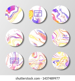 Set of highlights, trendy abstract liquid circles with marble texture. Vector Fluid circle for sticker, cover, icon. Vector badge for shop in social media, story layout
