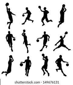 A set of highly detailed high quality Basketball player silhouettes