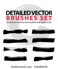 Set of highly detailed vector brush strokes, illustrator object strokes saved in brush palette and ready to use.
