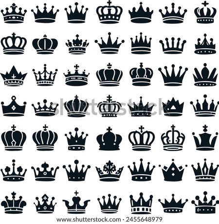 set of high-quality crown icons simple silhouette of crown set, vector illustration minimalist modern and ornate ceremonial designs