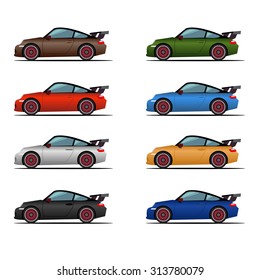A set of high-speed machines in different colors.