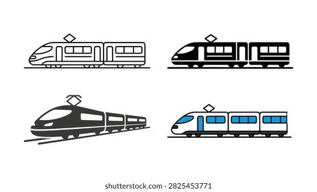 Set of highspeed passenger train icons in different minimalist vector styles