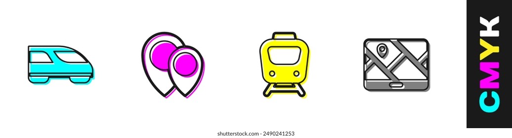 Set High-speed train, Location, Train and City map navigation icon. Vector