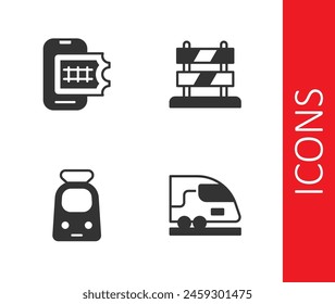 Set High-speed train, Online ticket booking, Train and railway and End of tracks icon. Vector
