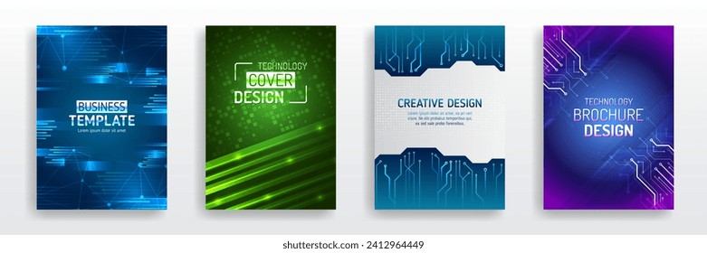 Set of high-tech covers for marketing. Modern technology design for posters. Futuristic background for flyer, brochure. Scientific cover template for presentation, banner.