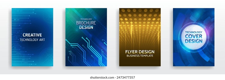 Set of high-tech covers for marketing. Modern technology design for posters. Futuristic background for flyer, brochure. Scientific cover template for presentation, banner. Page layout set for sci-fi.