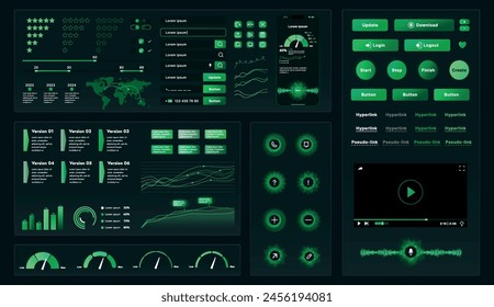 A set of high-tech interface components. Electronic panel display displays abstract graphics and information from vector graphics, infographics and other elements.