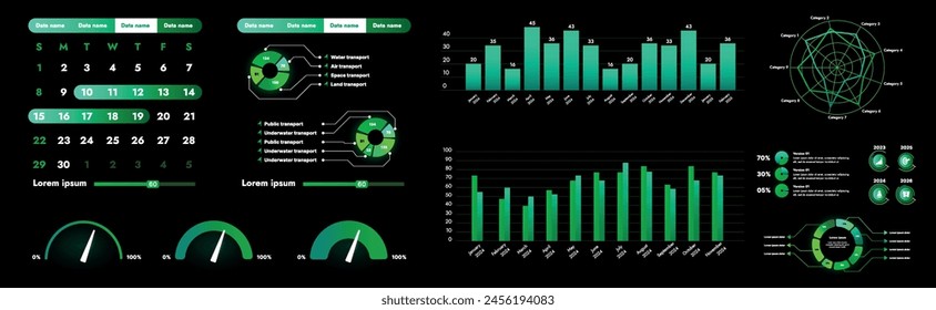 A set of high-tech interface components. Electronic panel display displays abstract graphics and information from vector graphics, infographics and other elements.
