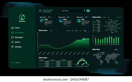 Un conjunto de componentes de interfaz de alta tecnología. La pantalla de panel Electrónica muestra gráficos abstractos e información de Vectores, infografías y otros Elementos.