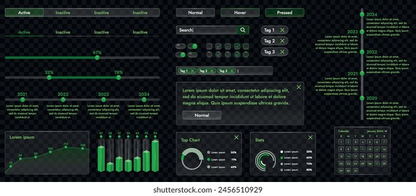A set of high-tech interface components. Electronic panel display displays abstract graphics and information from vector graphics, infographics and other elements.