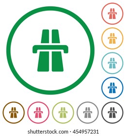 Set of Highway color round outlined flat icons on white background